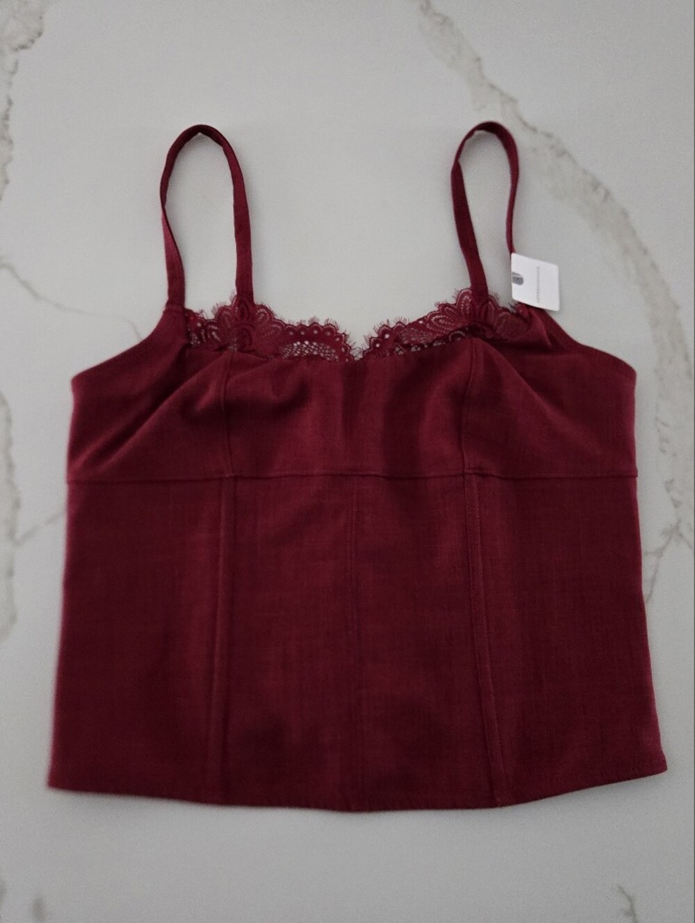 NWT Burgundy Lace Trim Corset Top